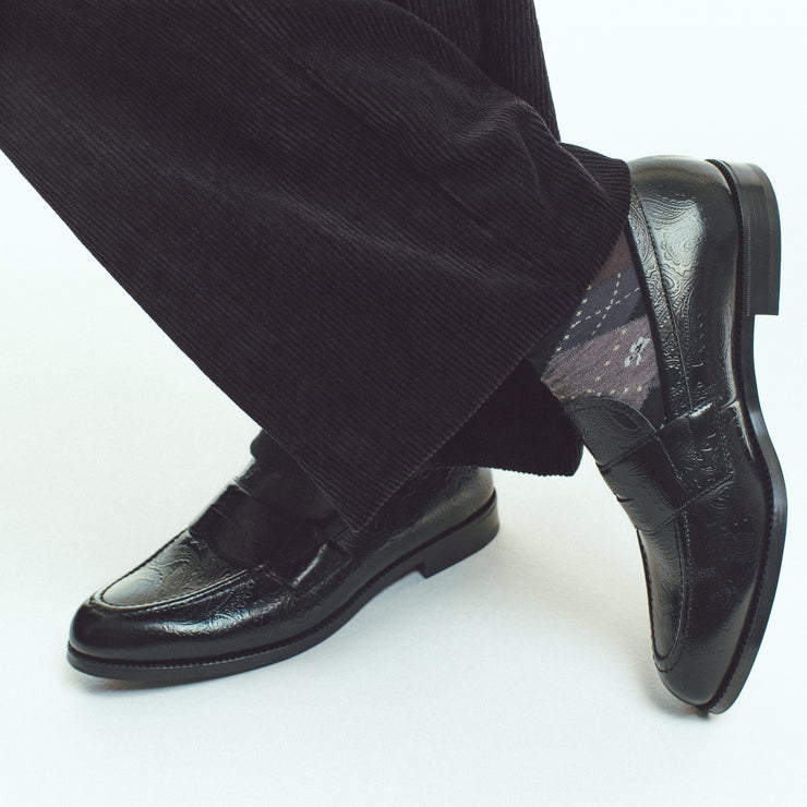KENFORD MENS EMBOSSED LOAFERS / BLACK PAISLEY