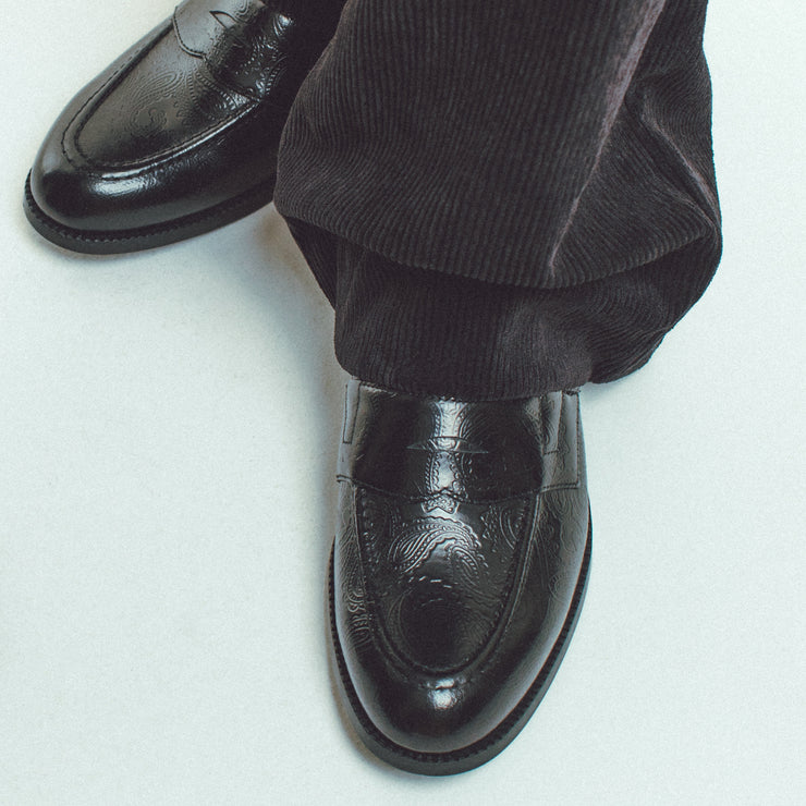 KENFORD MENS EMBOSSED LOAFERS / BLACK PAISLEY
