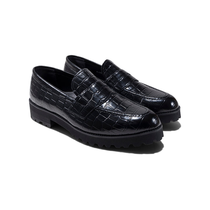 KENFORD MENS TANK SOLE LOAFERS / BLACK CROCODILE