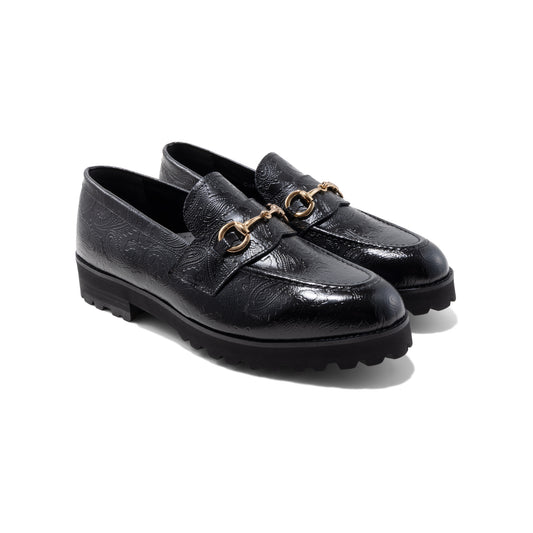 KENFORD MENS TANK SOLE BIT LOAFERS / BLACK PAISLEY