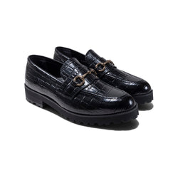 KENFORD MENS TANK SOLE BIT LOAFERS / BLACK CROCODILE