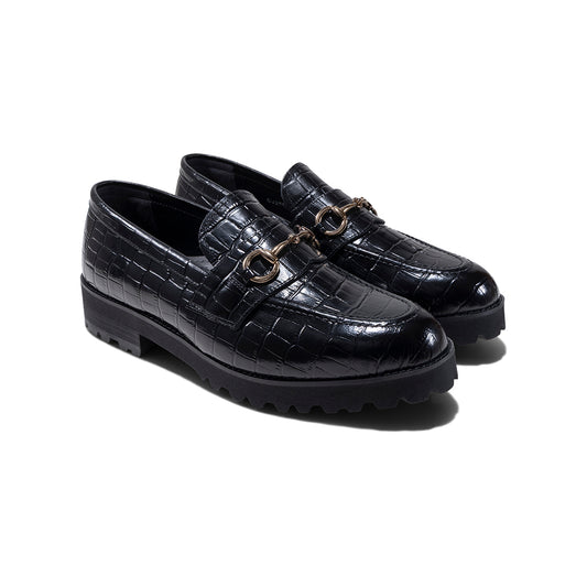 KENFORD MENS TANK SOLE BIT LOAFERS / BLACK CROCODILE