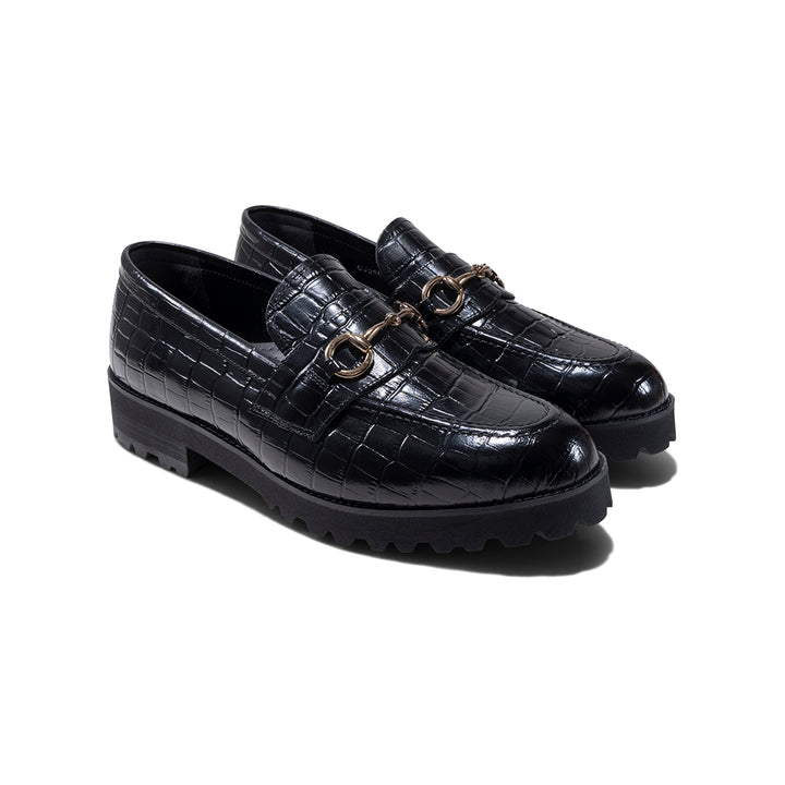 KENFORD MENS TANK SOLE BIT LOAFERS / BLACK CROCODILE