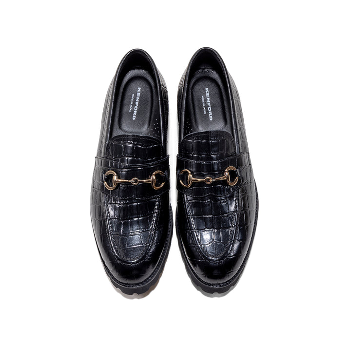 KENFORD MENS TANK SOLE BIT LOAFERS / BLACK CROCODILE