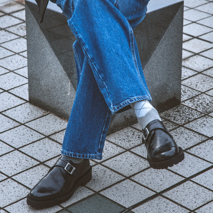 MENS NEW CLASSIC MONK STRAP SHOES / BLACK PAISLEY