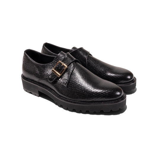 Direction By 『CANNABIS』 MENS NEW CLASSIC MONK STRAP SHOES / BLACK SNAKE EMBOSSED