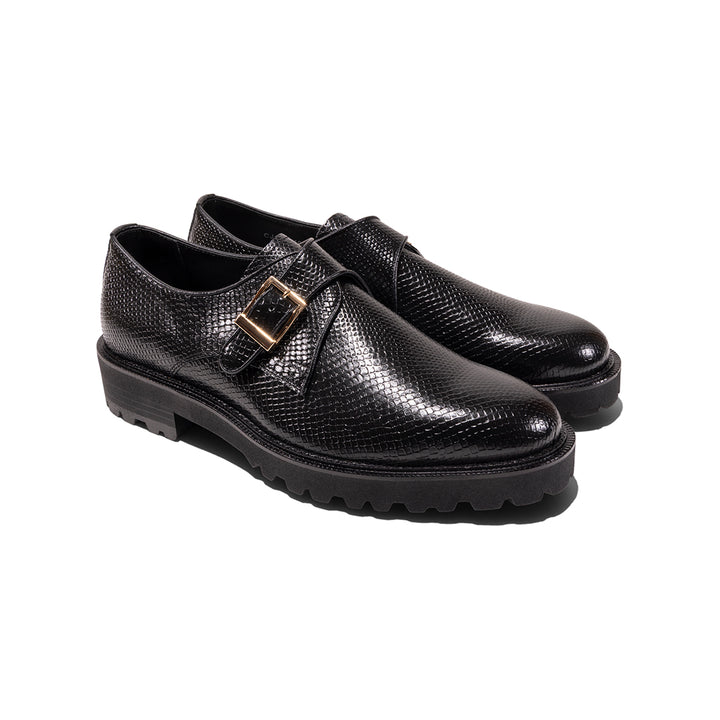 Direction By 『CANNABIS』 MENS NEW CLASSIC MONK STRAP SHOES / BLACK SNAKE EMBOSSED