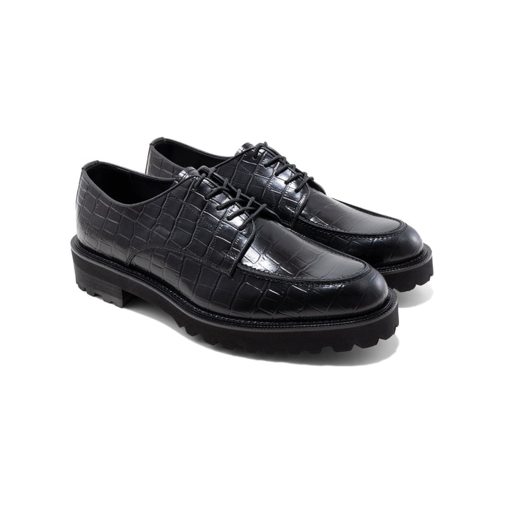 MENS NEW CLASSIC U-MOC LACE UP SHOES / BLACK CROCODILE
