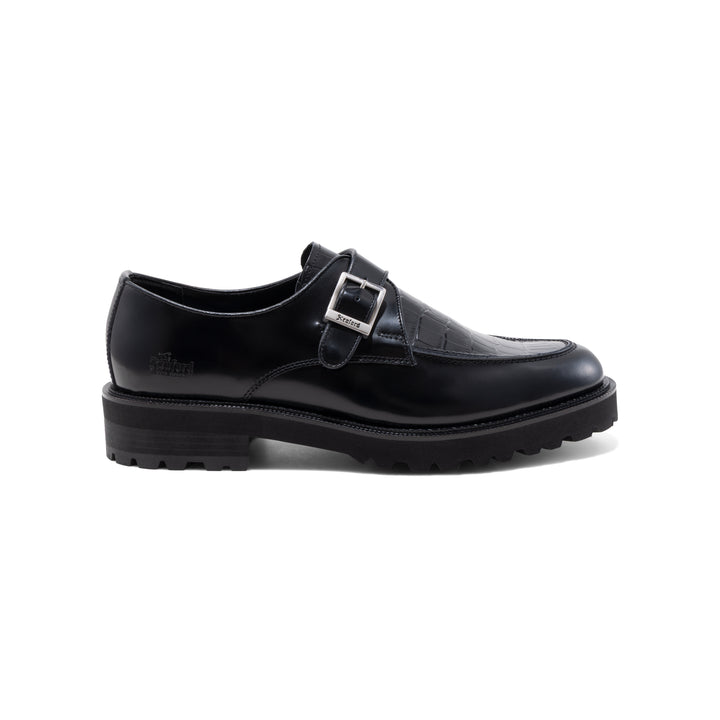MENS NEW CLASSIC U-MOC MONK STRAP / BLACK BLACK CROCODILE