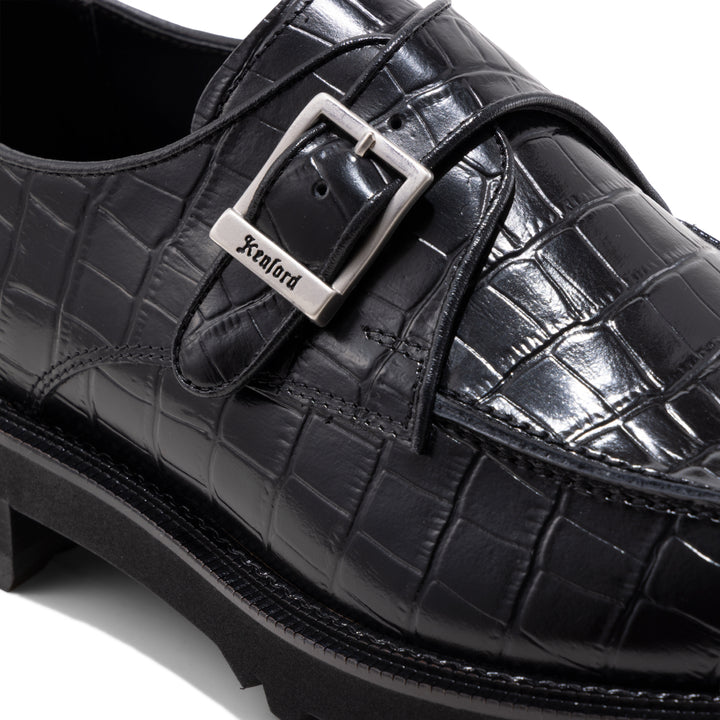 MENS NEW CLASSIC U-MOC MONK STRAP / BLACK CROCODILE