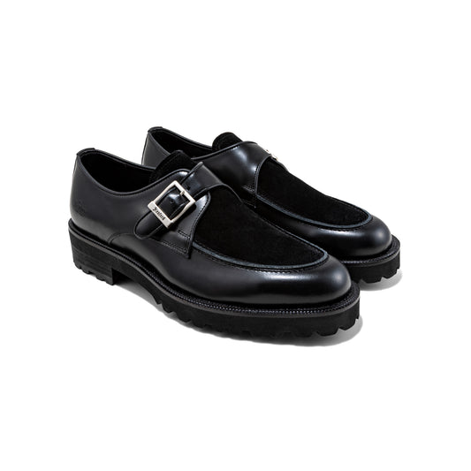 MENS NEW CLASSIC U-MOC MONK STRAP / BLACK BLACK SUEDE