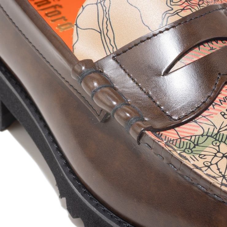 【8月30日（土） AVIREX 各店にて発売開始】WOMENS TANK SOLE LOAFERS "ICON of FLIGHT" / DARK BROWN BEIGE MAP PRINT