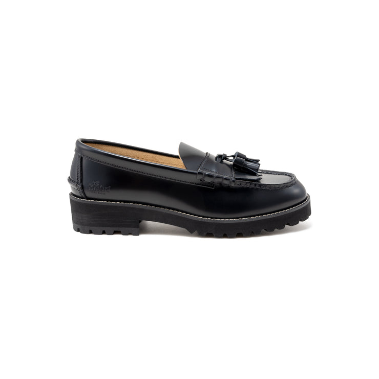 WOMENS TANK SOLE QUILT TASSEL LOAFERS / BLACK