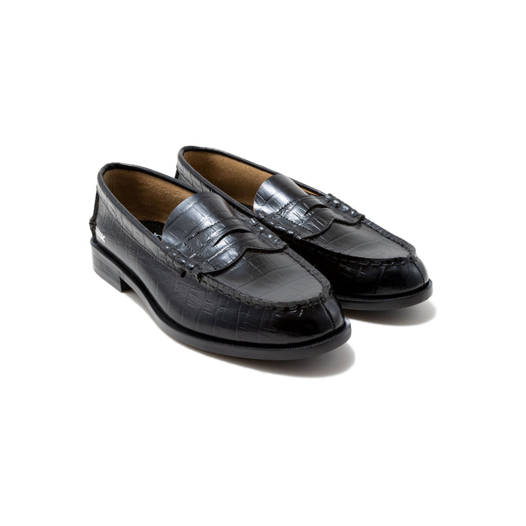 WOMENS EMBOSSED LOAFERS / BLACK CROCODILE