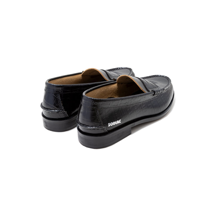 WOMENS EMBOSSED LOAFERS / BLACK CROCODILE