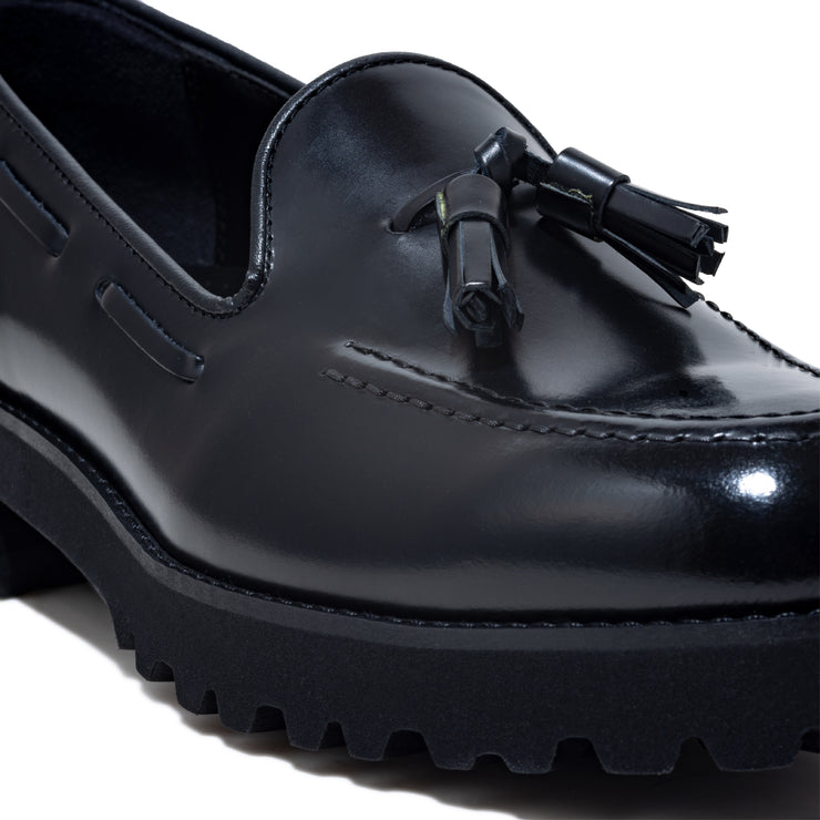 KENFORD WOMENS TANK SOLE TASSEL LOAFERS / BLACK