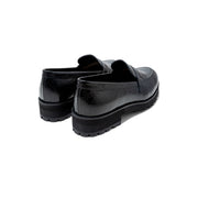 KENFORD WOMENS TANK SOLE EMBOSSED LOAFERS / BLACK PAISLEY