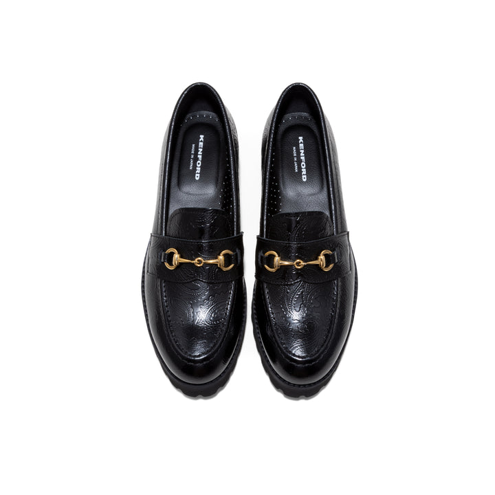 KENFORD WOMENS TANK SOLE BIT LOAFERS / BLACK PAISLEY