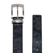 EMBOSSED LEATHER BELT / BLACK PAISLEY