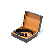 EMBOSSED LEATHER BELT / BLACK PAISLEY