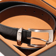 EMBOSSED LEATHER BELT / BLACK PAISLEY