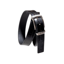 EMBOSSED LEATHER BELT / BLACK CROCODILE