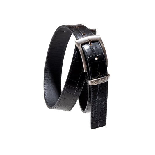EMBOSSED LEATHER BELT / BLACK CROCODILE