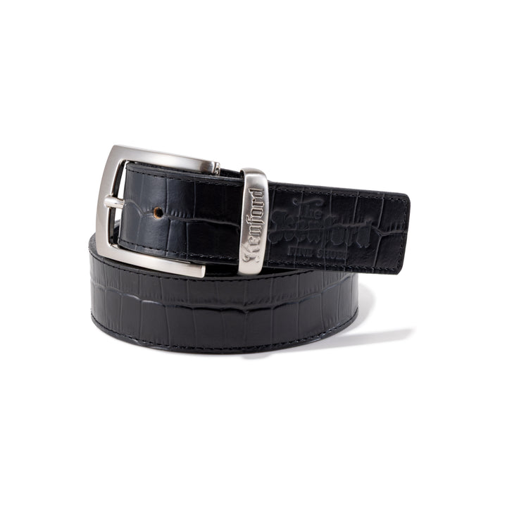 EMBOSSED LEATHER BELT / BLACK CROCODILE