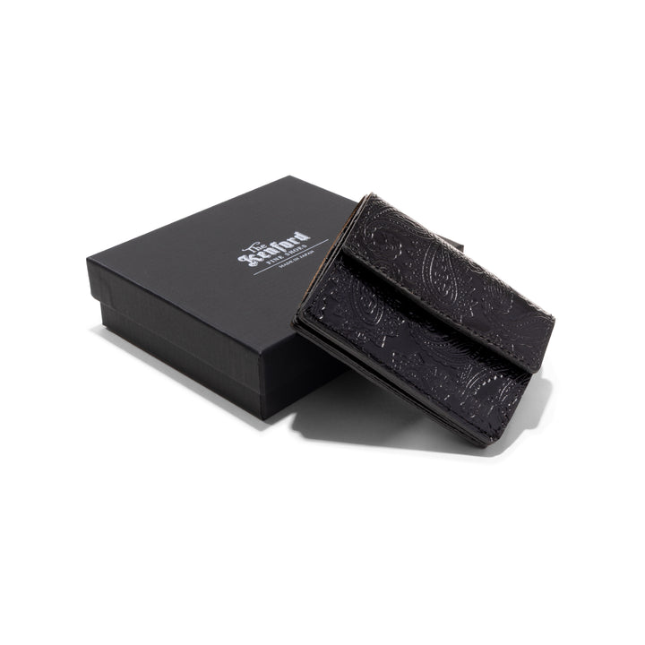 EMBOSSED LEATHER COMPACT WALLET / BLACK PAISLEY