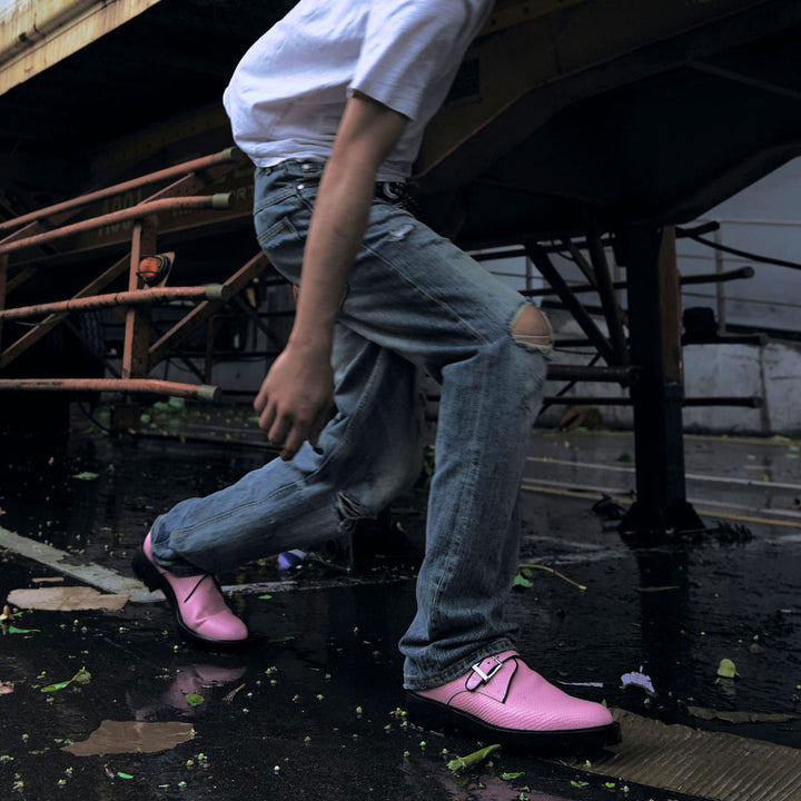Direction By 『CANNABIS』 MENS NEW CLASSIC MONK STRAP SHOES / PINK SNAKE EMBOSSED