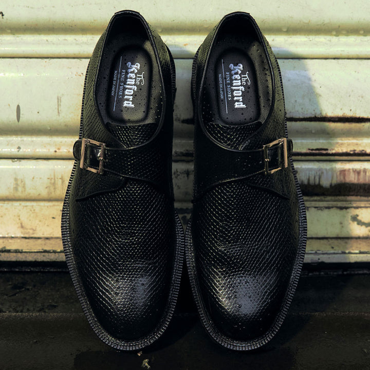 Direction By 『CANNABIS』 MENS NEW CLASSIC MONK STRAP SHOES / BLACK SNAKE EMBOSSED
