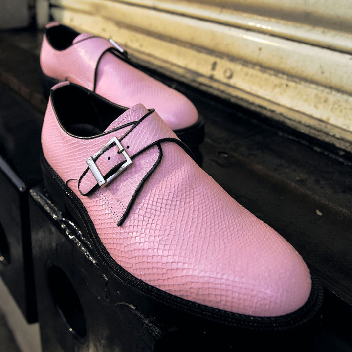 Direction By 『CANNABIS』 MENS NEW CLASSIC MONK STRAP SHOES / PINK SNAKE EMBOSSED