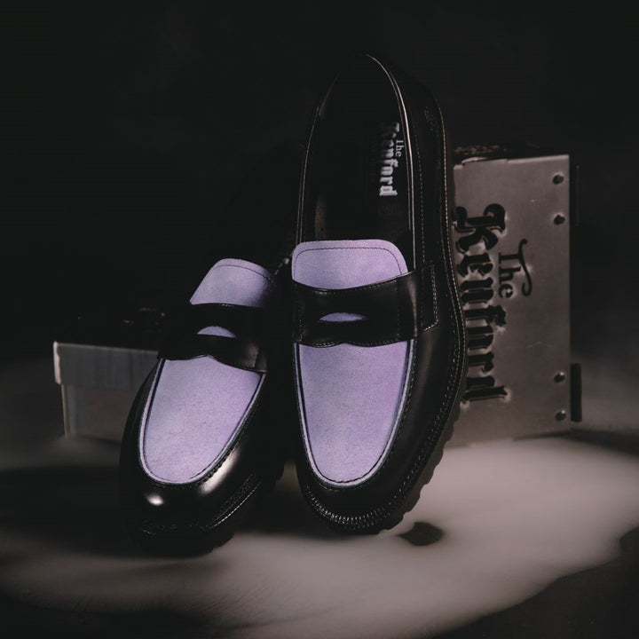 MENS NEW CLASSIC COIN LOAFERS / BLACK PURPLE SUEDE