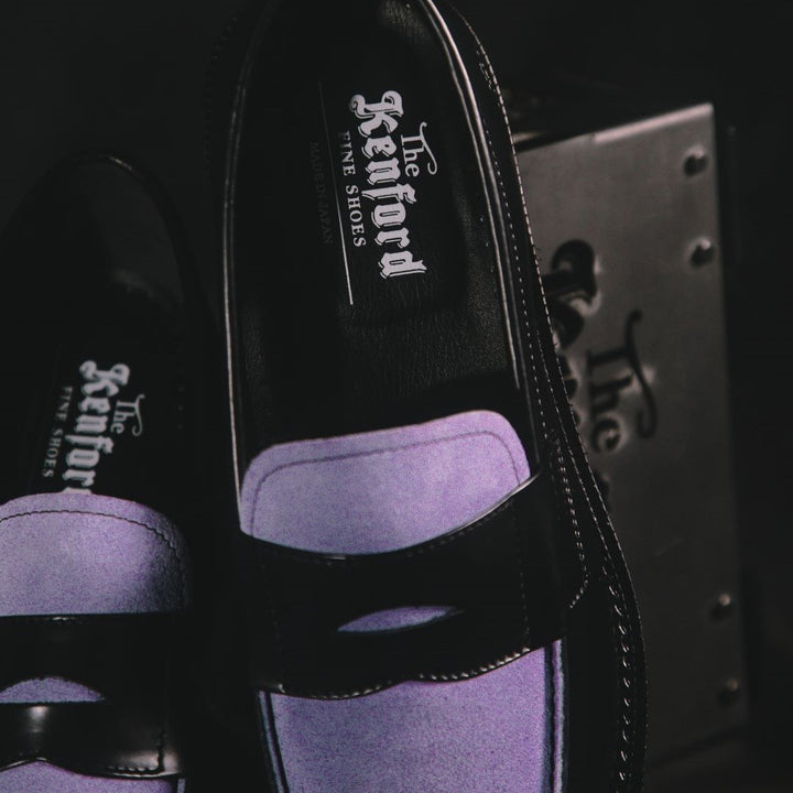 WOMENS NEW CLASSIC COIN LOAFERS / BLACK PURPLE SUEDE