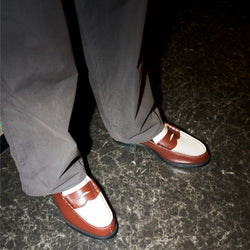 MENS COMBI LOAFERS / DARK BROWN WHITE