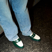 MENS COMBI LOAFERS/GREEN WHITE 