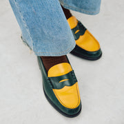 MENS COMBI LOAFERS/GREEN YELLOW 